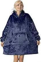 Oversized Flannel Blanket with Long Sleeves, Wearable and Cozy with Large Front Pocket, Sherpa Fleece Lining for Adults, Teens and Children One Size Fits All (Navy)