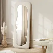 Oikiture Full Length Mirror 160x60cm Boucle Floor Standing Mirrors Dressing Makeup