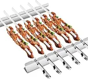BearMoo Barbecue Skewer, 17" Stainless Steel Shish Kabob Skewers - 0.35" Width Flat BBQ Metal Skewers for Grilling (Set of 6 Skewers + 2 Grill Racks + 1 Handy Storage)