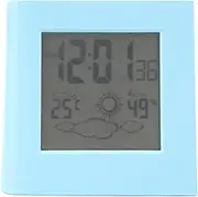 Solar Battery Dual Energy Alarm Clock with Weather Forecast Temperature Humidity Sensor Timer Function for Home Office Greenhouse ABS Plastic Material 267g (Blue)