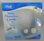 New in Box Rare Glade Wisp Flameless Candle Clean Linen Scent Glass Holder
