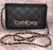 Bebe Celia Monogram Flap Crossbody Bag Black Chain Strap NWT