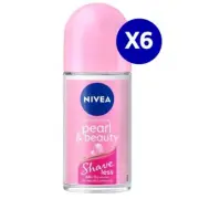 6X50ML Nivea Roll On Pearl & Beauty Shave Less Antiperspirant Underam Deodorant
