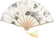 RORPOIR Chinese Silk Flower Folding Fan Vintage Handheld Dance Accessory with Tassels for Performance Weddings and Parties Portable and Design Luxurious Soft Silk