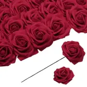 25pcs Foam Roses Artificial Flower Fake Roses with Stems, Wine