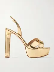 [Jennifer Chamandi] Jennifer Chamandi - Leonardo 130 Metallic Leather Platform Slingback Sandals - Gold - IT39 IT 39 Gold