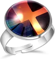 [FVQL] Stainless Steel Ring for Girls, Architecture, 1.7cm/0.67inch, Glass, glass