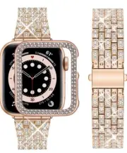 Wutwuk Bling Compatible Apple Watch Strap Bling Case Gold Silver Bling Watch