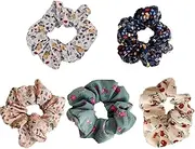 5Pcs Floral French Satin Silk Scrunchies for Women,Vintage Girly Boho Chic Hair Scrunchies for Thick Curly Hair Ties Hair-Elastic Bands Ponytail Holder Summer Hair-Accessories for Women Girls Gifts