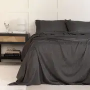 Royal Comfort Linen Blend Bed Fitted Sheet Set w/ 2x Pillowcases Charcoal