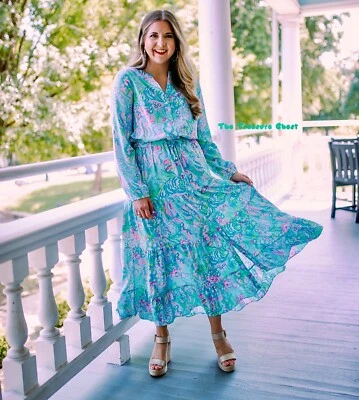 Lilly Pulitzer NWT Cori Stretch Midi Shirtdress Aqua La Vista Size 4,8