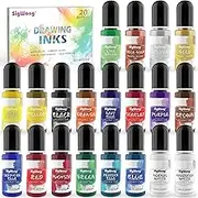 Alcohol Ink Set - 20 Bottles Vibrant Colors High Concentrated Alcohol-Based Ink, Concentrated Epoxy Resin Paint Colour Dye Great for Resin Petri Dish, Coaster, Painting, Tumbler Cup Making(10ml Each)