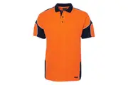 JB's Mens Arm Panel Hi-vis Polo Work Shirt 6AP4S - Orange/Navy