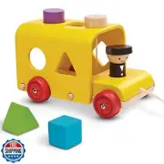 PlanToys Sorting Bus Pull Toy - Sustainably Made from Rubberwood Featuring Or