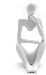 YUESUO Thinker Statue Abstract Sculptures Resin Decoration, Abstract Figure Crafts, Housewarming Decorations, Living Room Decorations (Left, White)