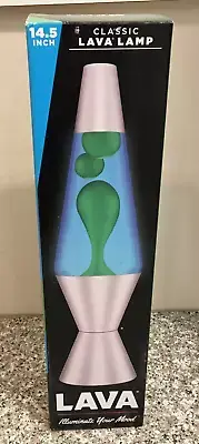 Lava The Original 2124 14.5-Inch Silver Base Lamp with Green Lava in Blue LIquid