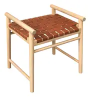 CT Elliot Oak Timber Bench with Genuine Leather Seat