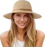 [HieoAnir] Beach Hats for Women, Wide Brim Sun Straw Hat for Women UPF 50+ UV Sun Protection Sun Hat Foldable Roll up Cap