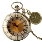 Vintage Style Roman Number Dial Quartz Analog Pocket Watch Necklace Chain reloj