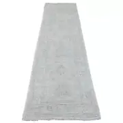 2'8"x9'7" Gray Hand Knotted Angora Oushak Leaf Design All Wool Runner Rug R89964
