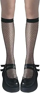[Generic] Women Black Fishnet Knee High Socks Elastic Hollow Out Dress Trouser Mesh Net Tight Stocking for Mini Skirt