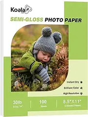 Koala Inkjet Thin Semi-Glossy Photo Paper 8.5x11 Inches 100 Sheets Compatible with Inkjet Printer for Brochure Flyer Printing 6Mil Use DYE INK 30LB