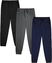 [VOGRYE] 3 Pack: Girls' Dry-Fit Jogger Sweatpants Soft Active Athletic Kids Joggers with Pockets & Drawstring, Black, Dark Gray, Navy, 5 Years