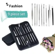 9 Pcs Blackhead Remover Kit Tool Comedone Zit Extractor Whitehead Popping Tool