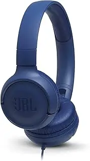 JBL Tune 500, JBL Pure Bass Sound, 1-Button Remote/mic, Lightweight and Foldable Design, Tangle-Free Flat Cable, Ask Siri or Google Now, Blue