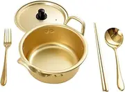 LABRIMP 1set Aluminum Instant Noodles Pot Double Handle Soup Pot with Lid Includes Chopsticks Spoon Fork for Ramen Porridge Soup Practical Cooking Tool
