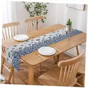 HGOD DESIGNS Eyes Table Runner,Blue Turkish Evil Eye Bead Pattern Cotton Linen