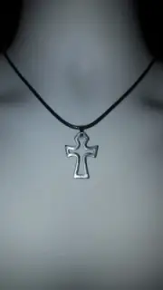 New Silver Cross with cord Steel Pendant on Black Wire Cord 18in Necklace New