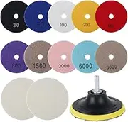 14Pcs Diamond Polishing Pads 4inch Granite Polishing Kit Multifunctional Concrete Polishing Pads Marble Polishing Kit Wet/Dry Diamond Sanding Pads Tile Polishing Pads for Grinder(colour)