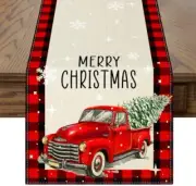 Christmas Table Runner Red and Black Buffalo Plaid Merry Truck 13 x 72"