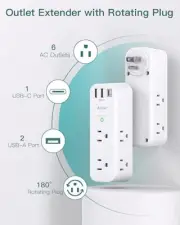 Surge Protector Power Strip – 6 AC Outlets, 3 USB, USB-C, 1800J, Wall Mount