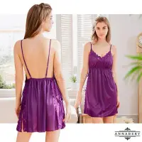 在飛比找Yahoo!奇摩拍賣優惠-輕柔 中大尺碼 大尺碼法式深紫緹花蕾絲緞面二件式丁字褲套裝性