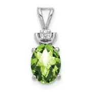 14k White Gold 8x6mm Oval Peridot Checker AAA Diamond Pendant