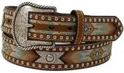 New! Women's GENUINE LEATHER BELT w/ Southwest pattern Silver conchos 4 SIZES!