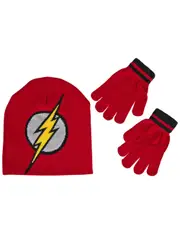 DC Comics Flash Logo Youth Beanie and Gloves Combo