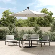 Hanging Garden Parasol with LED Lighting 300 cm Sand Metal Pole vidaXL
