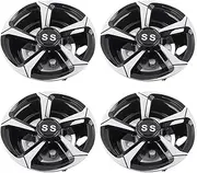 Vomeko 4PCS G olf Cart Hubcaps Wheel Covers and Tires Center Caps 8 Inch, Impact r esistance Universal Fit Silver Black Lightweight Replacement for E‑Z‑GO