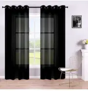 Black Sheer Curtains Set Of 2 Panels 52x96” Long Silver Grommet