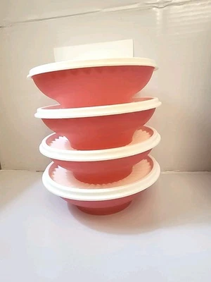 Tupperware Serving Salad Cereal Storage Bowl With Lids Collection Set Of 4 Pink