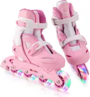 Children's Roller Skates for Girls, Adjustable 4 Sizes Inline Roller Skates Q...