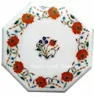 12" Marble Side Table Top inlay semi precious stones Handmade work