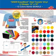 SISER EASYWEED HEAT TRANSFER VINYL, 12 SHEETS, 12"x15", 12 COLORS STARTER BUNDLE