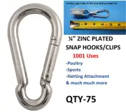 Carabiner Snap Clips 75 pcs 1/4" Zinc D-ring Snap Hook Lock Clip Batting Cage