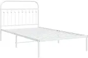 Metal Bed Frame with Headboard White - vidaXL King Single Size 106x203 cm | Sturdy Steel Slats & Extra Storage | Bedroom Furniture
