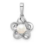 Sterling Silver Rhodium-Plated Floral Fwc Pearl Pendant