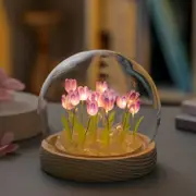 Purple Tulip Dome Lamp With Wooden Base For Bedside Table Or Home Decor Lamps